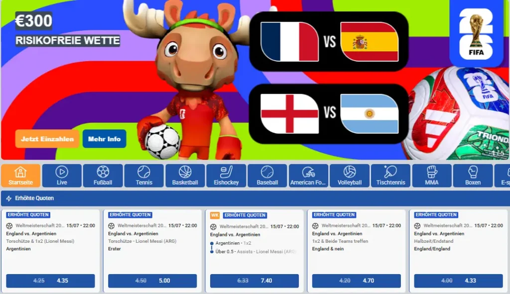 Screenshot des Sportbereichs von KikoBet